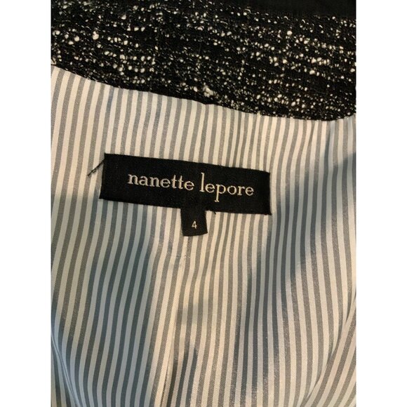 Nanette Lepore Black & White Tweed Zip-Up Jacket W/ Zipper Trim, Size 4 - Picture 5 of 5